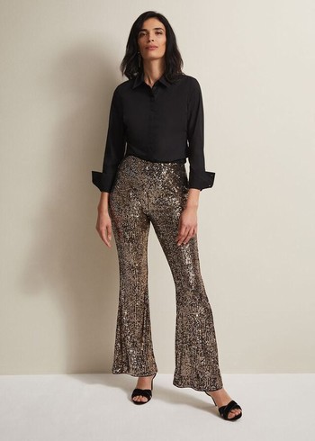 Phase Eight Karmia Gold Sequin Flareds Trousers Gold Australia | BV0431829